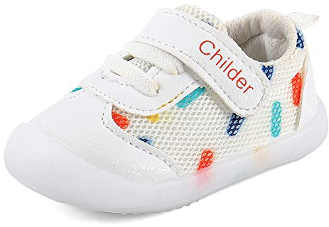 MASOCIO Scarpe Bimbo Neonato Scarpine Primi Passi Bimba Maschio Scarpette Neonata Bambino Bianco Taglia 21 (Taglia Produttore: CN 17)