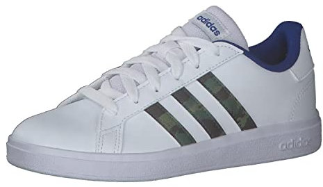 adidas Unisex - Bambini e ragazzi Grand Court Lifestyle Lace Tennis Shoes, Cloud White Green Oxide Royal Blue, 39 1/3 EU