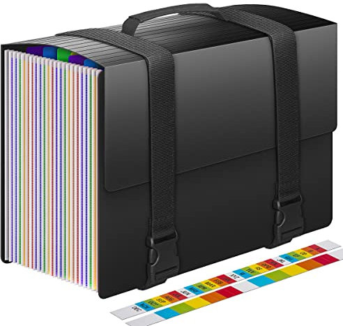 File Organiser Document Organiser Filing Box File Folders with Handle,25 Pockets Expanding File box,Expandable Filing Folder,Document Folders for Paperwork A4 Paper Home Work School and Portable,2 Tab