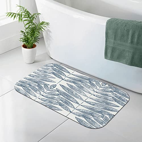 Blaue Flora Teppiche für Schlafzimmer, Wohnzimmer und Badezimmer - 50 x 80 cm Extra weiche rutschfeste Kieselgur Matte