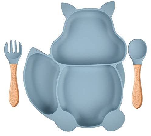 Youery Baby Teller Schüssel,Baby Essen Geschirr Set Mini Silikon Tischset für Baby Teller Baby Rutschfest Babyteller mit Saugnapf Kinderteller mit Saugnapf (Blau)