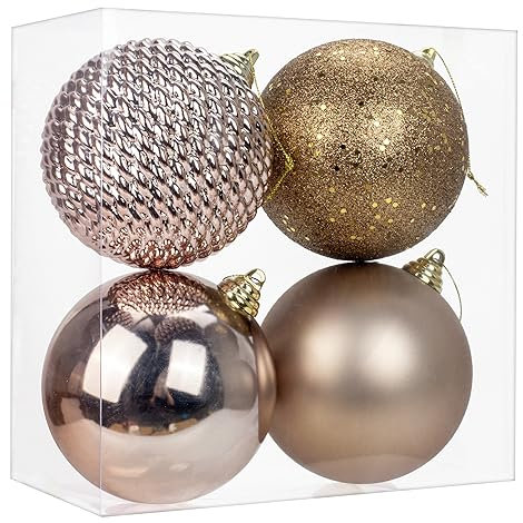 Briful 12CM Large Christmas Baubles, 4 PCS 4.7 Xmas Tree Decorations Brown Christmas Bauble Decorations Hanging Ornaments for Home Festival Decor