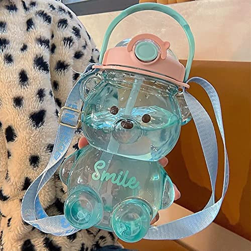 Aetygh Bouteille d'eau en Paille Kawaii De 34 Oz, Bouteille d'eau en Paille d'ours Mignon Étanche Kawaii Bear Bouteille d'eau for Femmes Filles École Bureau