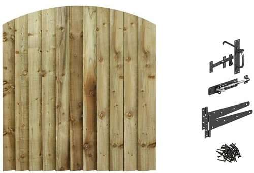 Bespoke Custom Made To Measure UPTO HEIGHT: 4ft (120cm High) Feather Edge Semi-Braced Arch Top Pathway Garden Pedestrian Gate [Width Between 90CM to 105CM With Suffolk Latch Hinge Pack