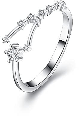 Clearine 12 Konstellation Sternzeichen Zirkonia Verstellbarer Ring für Damen Mädchen Stier Horoskop Sternbild Astrologie