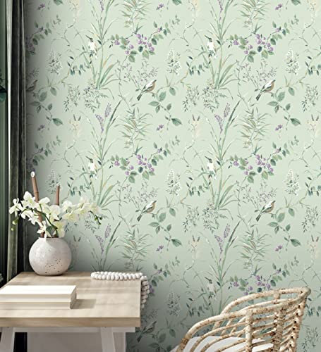 GAULAN 680928 - Papel pintado lavable de ramas flores y pájaros estilo romántico para pared salón cocina dormitorio comedor - Rollo de 10 m x 0,53 m