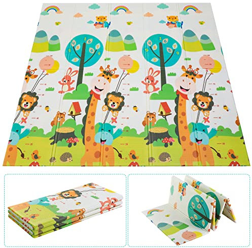 Krabbelmatte Baby, 200x180x1cm, XXL, Baby Spielmatte, Ungiftig Geruchlos XPE-Schaumboden, Kindermatte Rutschfest Beidseitig Wasserdicht, Leicht zu Reinigen, Krabbelmatte Baby Faltbar, Geschenk Baby