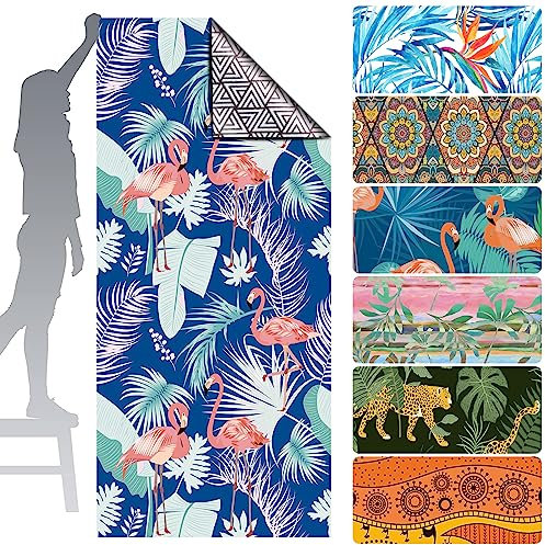 Runmeihe Strandtuch, 80 x 180cm Extra großes Mikrofaser Strandtuch für Erwachsene, Doppelseitiges Sandfreies Schnelltrocknend Leichtes Handtuch für Strand Schwimmen (Flamingo-Dunkelblau)