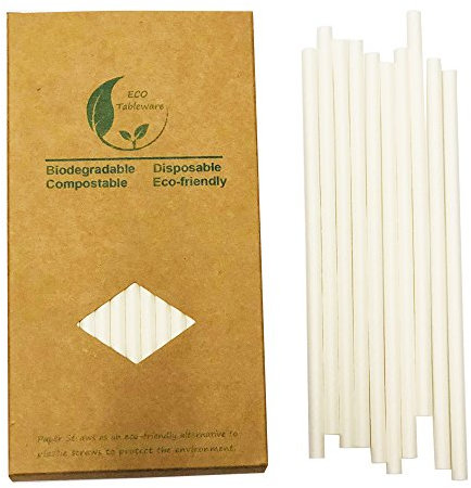Biodegradable Solid White Paper Straws Bulk 100, Pure White Paper Cocktail Drinking Straw for Birthday, Wedding, Party Decoration