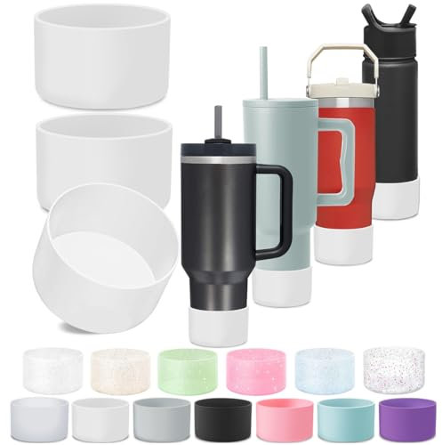 3Pcs Silicone Boot Sleeve For Stanley Quencher Tumbler 30 Oz 40 Oz & IceFlow 20oz 30oz & Hydro Flask Water Bottle 12-24oz,Protective Water Bottle Cup Bottom Bumper Cover For Stanley Cup Accessories.
