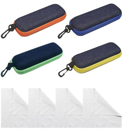 TAFACE Custodia per occhiali con 4 panni per la pulizia, rigida per studenti, donne, uomini (blu, verde, arancione, giallo), taglia unica