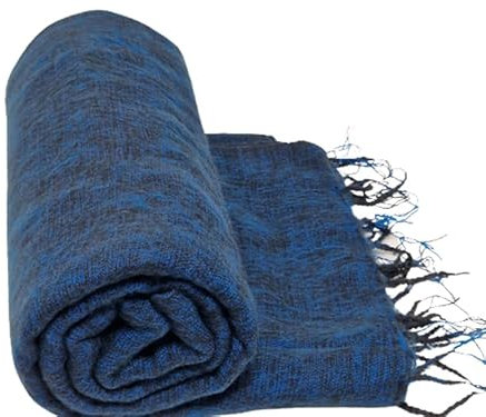 Nepalesische handgefertigte Yak-Wolldecke, weiche übergroße Schals, Überwürfe, Meditations-Wickeldecke, Yak-Wolle, Yak-Wollschals, Blau / Schwarz, Blueblack, 90 Inch X 47 Inch