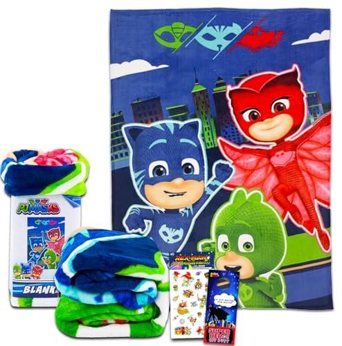 Disney PJ Masks - Manta para niños y niñas, además de calcomanías y más, tamaño de la manta de PJ Masks de 62 x 90 pulgadas