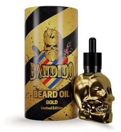 Bandido Bart Öl für die tägliche Bartpflege von 3-Tage-Bart oder Vollbart | Beard Oil als Geschenk für Männer | 40ml mit Pipette Spender | Totenkopf Design | Barber-shop Bart-Serum | (Gold)