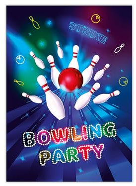 Limonia 12 Einladungskarten zum Kindergeburtstag Motto Bowling neon Feier Fest Einladung Set Geburtstag Mädchen Kinder Jungs Jungen Boys Teenies