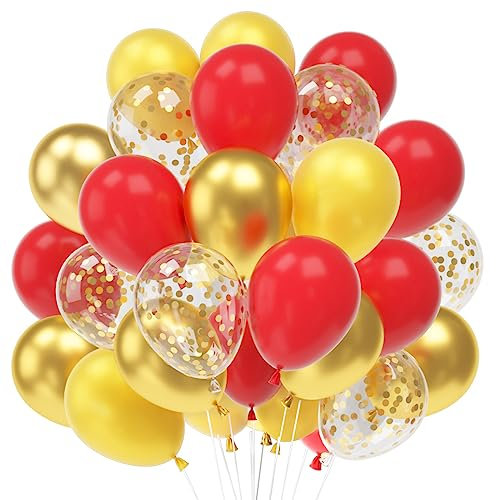 60 Luftballons Rot Gold, 12” Rot Latex Ballons, Metallic Gold Luftballons, Gold Konfetti Helium Balloons für Kinder Geburtstag Babyparty Valentinstag Hochzeit Abschluss Graduierung Neujahr Feier Deko