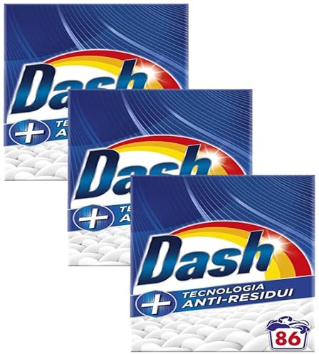 Dash Detersivo Lavatrice In Polvere, 86 Lavaggi, Tecnologia Anti-Residui, Rimuove Le Macchie, Efficace Anche A Freddo E In Cicli Brevi (Confezione da 3)