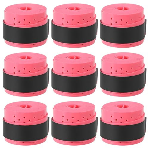 PATIKIL Ruban de Grip pour Raquette de Tennis de 43,3 Pouces, Lot de 9 sur-Grips Perforés Absorbants et Antidérapants pour Raquette de Badminton et Canne à Pêche, Rose