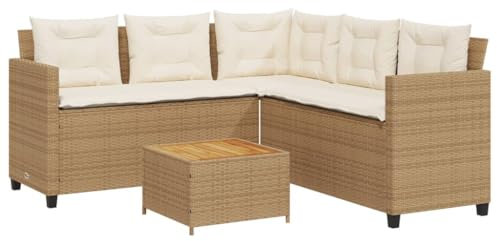 vidaXL Gartensofa in L-Form, Ecksofa mit Tisch Kissen, Lounge Set für Garten Terrasse, Sofa Garnitur Gartenmöbel, Beige Poly Rattan