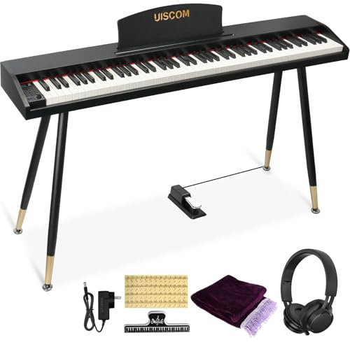UISCOM Digital Piano Keyboard for Beginners,Full Size 88 Key Semi-Weighted Keyboard Electric Piano with Stand,Power Adapter,Sheet Music Stand,Pedal,Headphone,USB-MIDI Compatibility,Wood Black