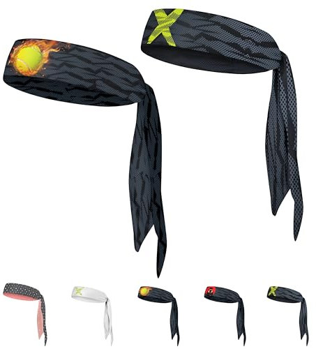 Kinder Sport Haarband, Bandana, Stirnband, für Kinder, Jungen und Mädchen (Tennis/NeonX Doppelpack, Kinder)
