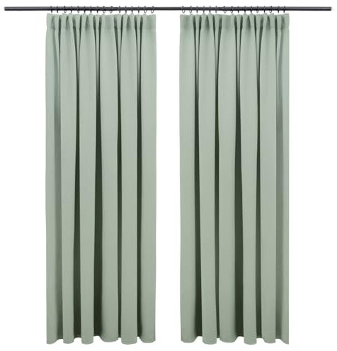 Blumtal Verdunklungsvorhänge Kräuselband 140x175 cm im 2er Set - Oeko-TEX zertifizierte Vorhänge Blickdicht - Thermovorhang Hitzeschutz - Blackout Vorhang- Thermovorhang Kräuselband waschbar in Grün