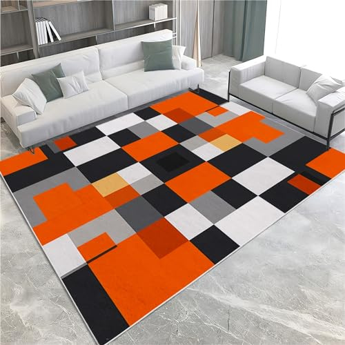 Home Teppich Kariertes Orangegrau 160x230 cm Teppich Wohnzimmer, Modern Flauschig rutschfest Teppiche, für Schlafzimmer, Küche, Flur, Esszimmer Waschbarer Teppich