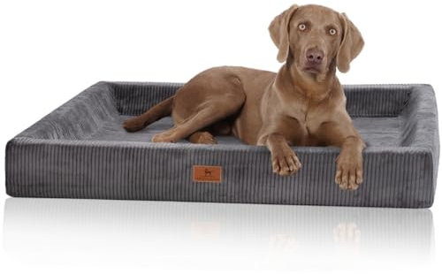 Knuffelwuff orthopädisches Hundebett aus Cord mit Handwebcharakter Santiago XXL 120 x 100cm Grau - Abnehmbarer Bezug - waschbar - für große, mittelgroße und kleine Hunde