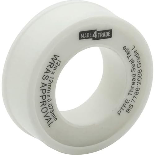Made4Trade PTFE Tape for Water, 12mm x 12m, White, Plumbers Thread Seal Tape, Plumbing Joint Seal, WRAS Approved, Leak Free Joints
