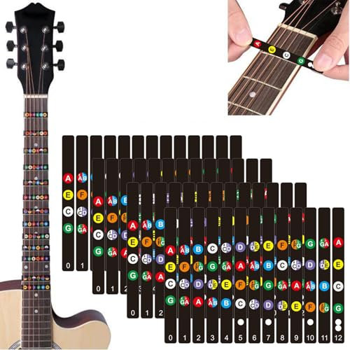 Adesivi Note Chitarra,4pcs Adesivi Scala Musicale Chitarra,Tastiera per Chitarra Acustica Adesivi,Adesivi Note Musicali Chitarre,Sticker Manico Chitarra,Etichette Adesive Apprendimento Accordi