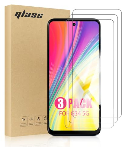 TailTech Protector de pantalla para Moto G34 5G Protector de pantalla Motorola G34 5G de vidrio templado, paquete de 3 protectores de pantalla de vidrio templado de alta transparencia, compatible con