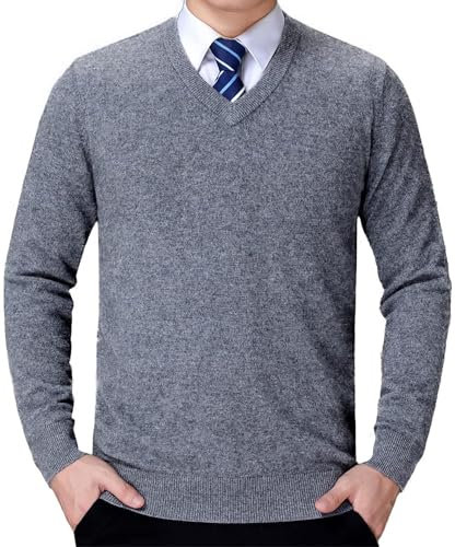 FULIER Men's V-Neck Jumper Cashmere Knitted Pullover Casual Long Sleeve Sweater Basic Sweatshirt Winter Jumper (Dark Grey, S)