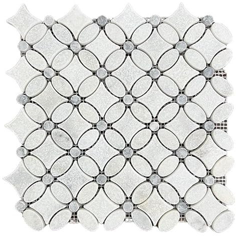 (5 Fliesen) Mosaik Fliese Marmor Naturstein Flower Carrara - Silver Antikes Marmor Mosaik Marble für BODEN WAND BAD WC DUSCHE KÜCHE FLIESENSPIEGEL THEKENVERKLEIDUNG BADEWANNENVERKLEIDUNG Mosaikmatte