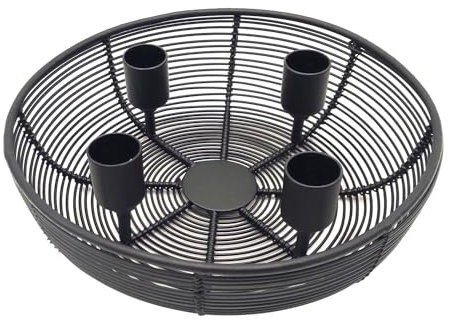 Metall Gitter Adventskranz schwarz Ø20cm - Advents Kerzenhalter mit Korb - Metallschale Weihnachtsdeko Advent Winter Tisch Deko Gitterkorb Kerzenleuchter