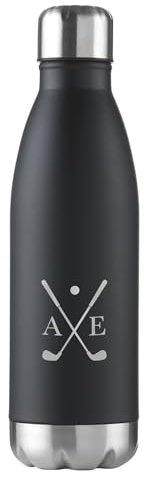 eBuyGB Personalised Golf Water Bottle with Golf Players Initials, Insulated Golf Flask, Golf Tournament Prize, Golf Club Gifts, Golf Member Gift (Black)
