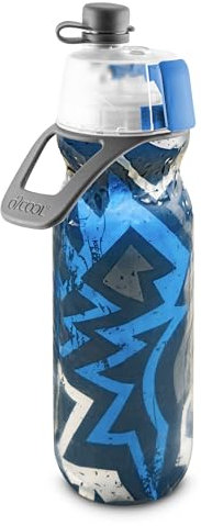 O2COOL Mist 'N Sip Misting Wasserflasche, 2-in-1, Nebel- und Trinkfunktion, auslaufsicher, wiederverwendbar, Sportwasserflasche, 590 ml, Graffiti-Blau