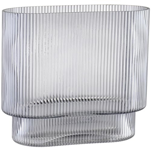 KAYLETIN Geriffelte Vase für Blumen, schwarze Glasvasen für Tulpen, moderne Blumenvase, geriffelte Glasvasen für Geburtstag, Hochzeit, Einweihung, Jahrestag, Verlobung, 18 cm