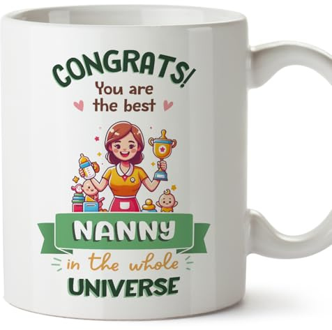 MUGFFINS Nanny Woman Mug - in English - Best in Universe Trophy - Funny Gift for Colleagues - Ceramic 11oz Mug