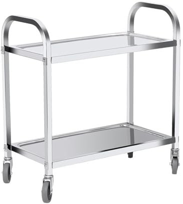 Edelstahl-Küchen-Arbeitstisch mit Rollen unter dem Regal und 84,8 x 45 cm Größe, ideal für Restaurant, Zuhause und Außenbereich