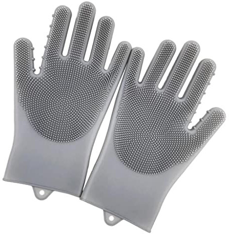 Holzofen-Handschuhe, Arbeitshandschuhe for Männer oder Frauen, Gartenhandschuhe, Arbeitshandschuhe, 1 Paar verbesserte Silikon-Griff-Reinigungs-Küchen-Geschirrspülhandschuhe – Grau, 26,5 x 13 cm