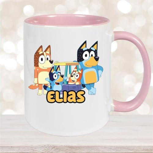 Tasse Bluey #2 Wunschname Keramik Kinderbecher personalisiert versch. Farben Farbe Altrosa