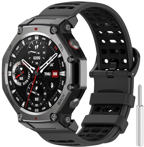 ENCorrea Silikon Armband Kompatibel mit Amazfit T-Rex 3, Einstellbar Wasserdichtes Sport Ersatzarmband für Amazfit T-Rex 3 Smartwatch.(No host)