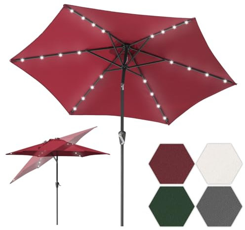 Tubiaz Sonnenschirm 270cm Rot Solar LED Gartenschirm knickbar & ohne Ständer,Terassenschirm Neigungswinkel Sonnenschirme Großschirm für Balkon,Terrasse,Rundschirm mit kurbel