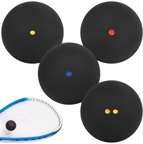 YYTECH Juego de 4 Pelotas De Squash Deportivas, Pelotas De Squash, Doble Puntos Amarillos, Puntos Amarillos Individuales, Puntos Rojos Individuales, Puntos Azules Individuales
