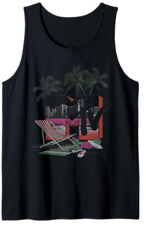 MTV Logo Music Television Beach And Palm Trees Tank Top