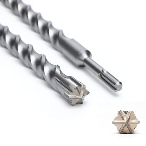 SDS Plus Bohrer 22mm x 460mm mit 6-Hartmetall Schneiden, Betonbohrer Ideal zum Bohren in Stein,Naturstein,Beton,Ziegelmauerbetonbohrer