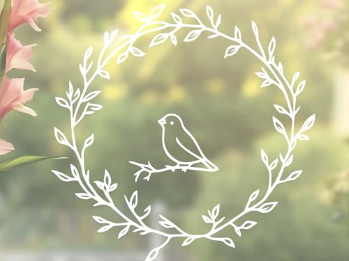 Fensterbild Skandi Stil Kranz mit Vogel minimalistischer Sticker für DIY Projekte Vogekranz Vinylaufkleber in 2 Größen und 2 Farben