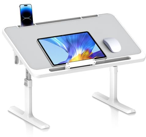 Tavolo per computer portatile regolabile in altezza e pieghevole, tavolo da letto con 5 altezze e regolazione dell'angolo, 60 x 40 cm, tavolino per PC portatile e divano, letto e pavimento, grigio