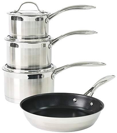 ProCook Professional 18/10 Stainless Steel Cookware Set - 4 Piece, 14/16/18/24 cm, Non Stick Pots with Lids - Induction Compatible Cooking Pans