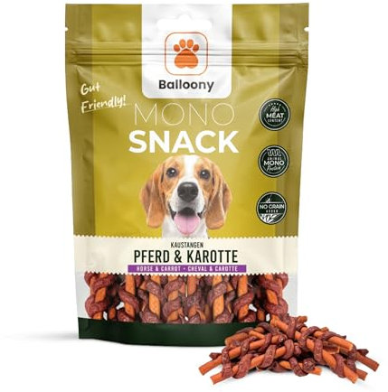 Balloony.pet Monosnack Kaustangen Pferd & Karotte – Natürliche hundeleckerli Pferd für jeden Hund – Luftgetrocknete leckerlies für Hunde (150g)